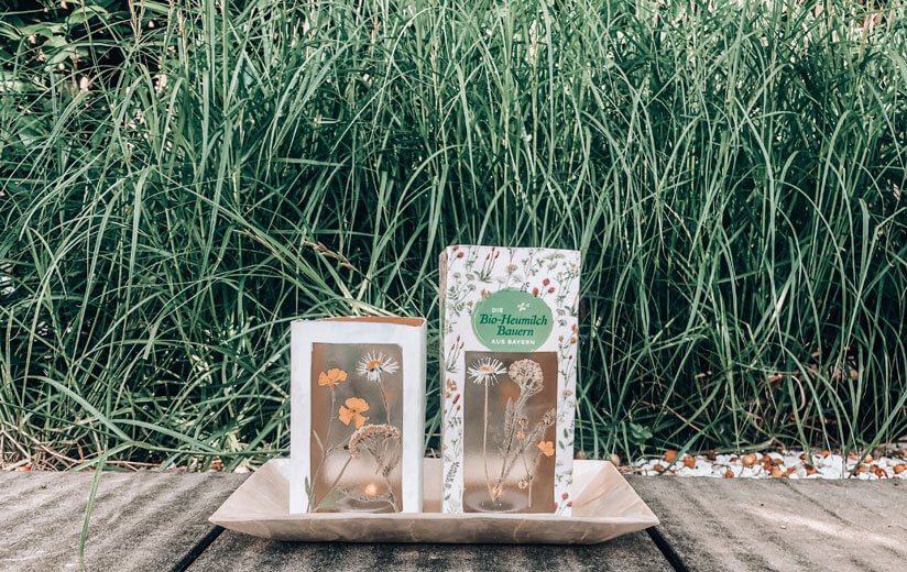 Sommerdeko: Wiesenblumen-Windlicht aus Heumilch-Packung