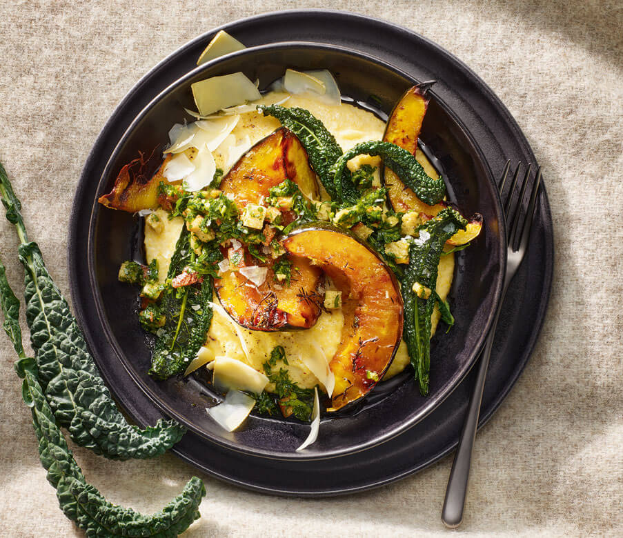 Gebackener Kürbis mit Heumilch-Käse-Polenta